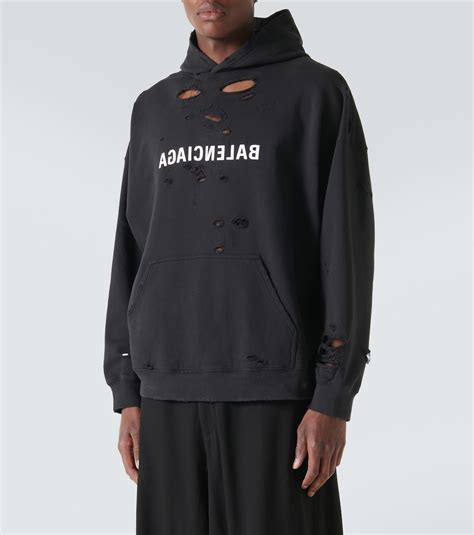 Destroyed Logo Cotton Jersey Hoodie In Black Balenciaga Mytheresa