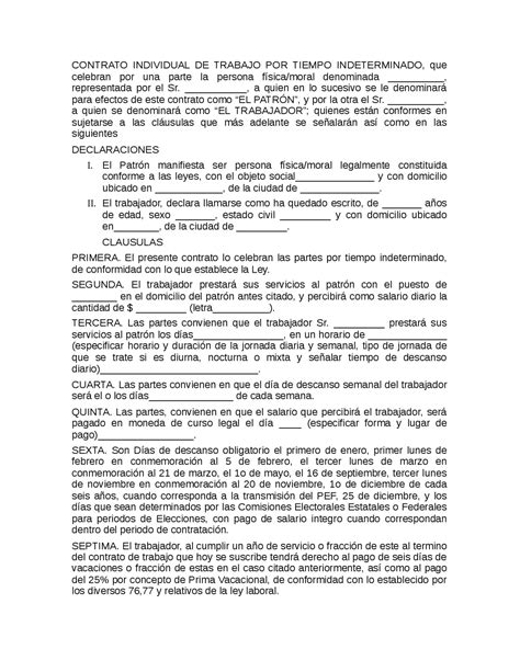 Contrato De Trabajo Por Tiempo Indeterminado Ejemplo Fioricet