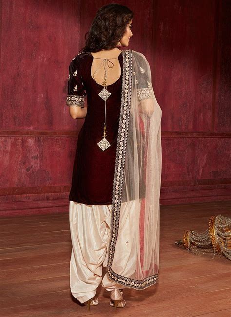 Deep Maroon And Off White Embroidered Punjabi Suit Lashkaraa White