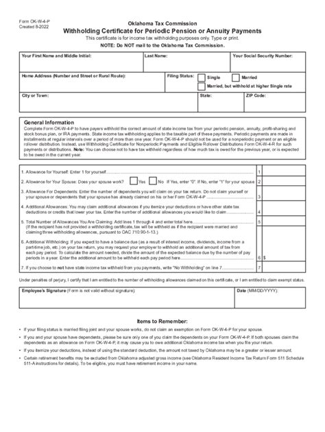 Fillable Online Form Ok W P Withholding Certificate For Periodic