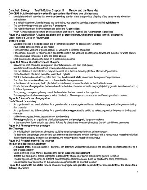 Notes Mendel And The Gene Idea Campbell Biology Twelfth Edition