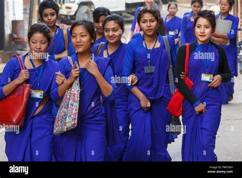 Nepal Lumbini Zone Tansen Blue Uniform Students Stock Photo Alamy