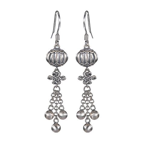 S925 Pure Silver Ear Hook Chinese Style Lantern Chinese Knot Tassel Temperamenta Earrings