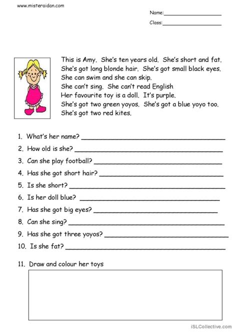 This Is Amy Simple Reading Compreh English Esl Worksheets Pdf And Doc