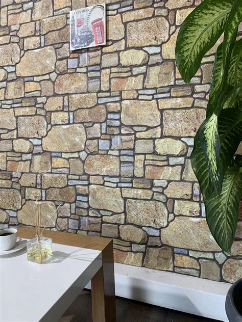 Dundee Deco 3D Wall Panels Cladding Gold Mauve Stone Look Wall