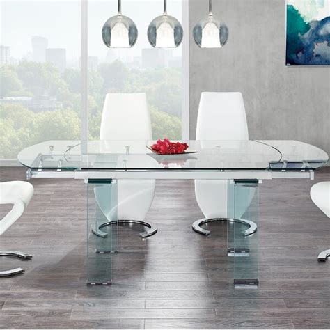 expandable glass dining table with glass legs | Interior Design Ideas