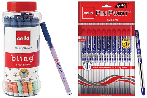 Cello Bling Pastel Ball Pens 25 Pens Jar Blue Pinpoint Ballpoint