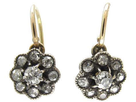 Small Diamond Cluster Edwardian Earrings The Antique Jewellery Company