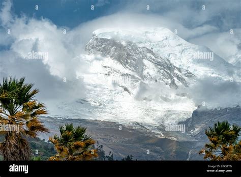 the highest mountain of Peru Huascaran in the Cordillera Blanca mountain range in the Yungay ...