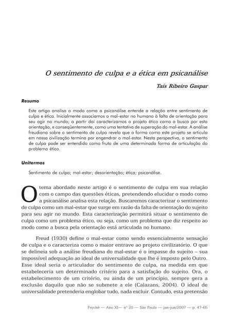 O Sentimento De Culpa E A Tica Em Psican Lise