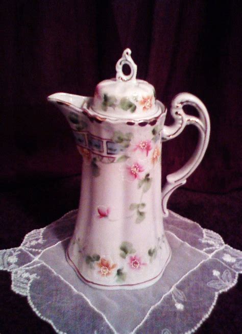 Antique China Porcelain Floral Chocolate Pot