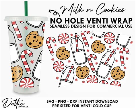 Red Design Xmas Milk N Cookies Starbucks Cold Cup No Hole Gap Svg Png