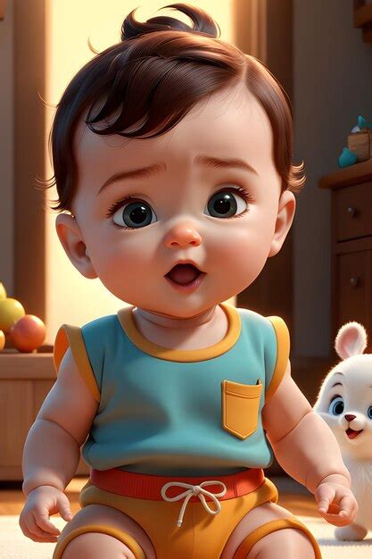 Premium AI Image 3d Rendering Of A Cute Baby Boy With A Toy Bearjpg