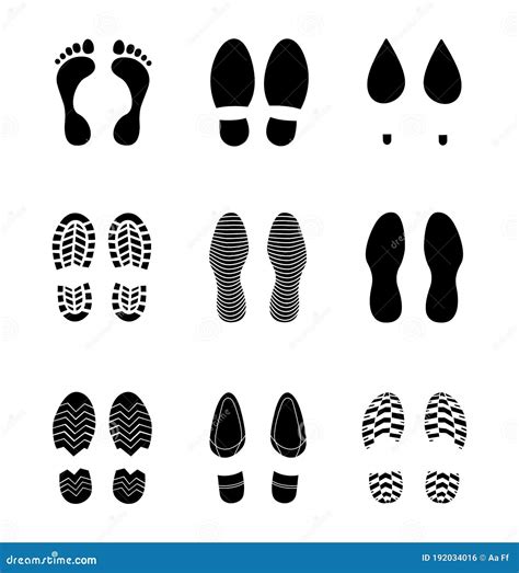 Human Foot Trace Footprints Human Shoes Silhouette Vector Set