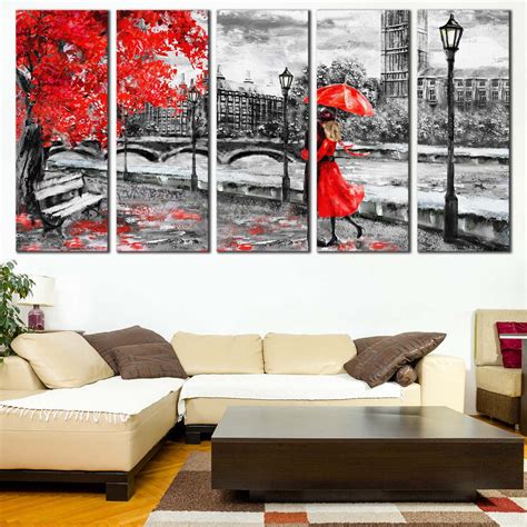 Clock Tower Canvas Print, London Red Tree Umbrella Couple Canvas Set, – Dwallart