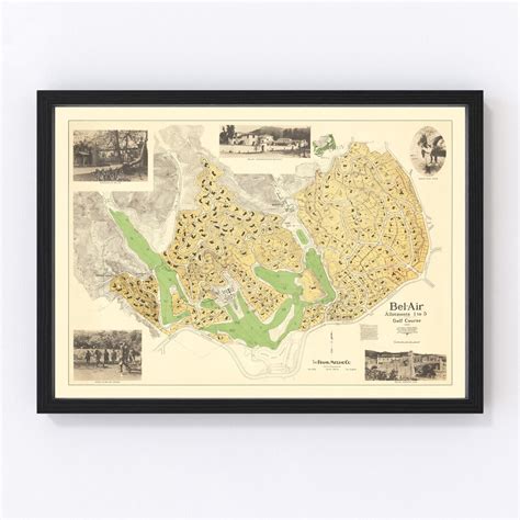 Bel-air Map 1923 Old Map of Bel-air Art Vintage Print Framed Wall Art ...