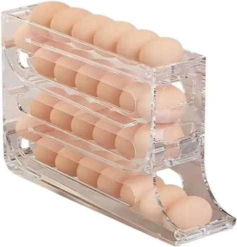 Amazon 4 Tiers Egg Holder For Fridge Auto Rolling Fridge Egg