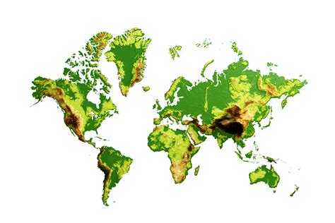 3d World Map Shaded Relief Hypsometric Map 3d Illustration 44848832 Png