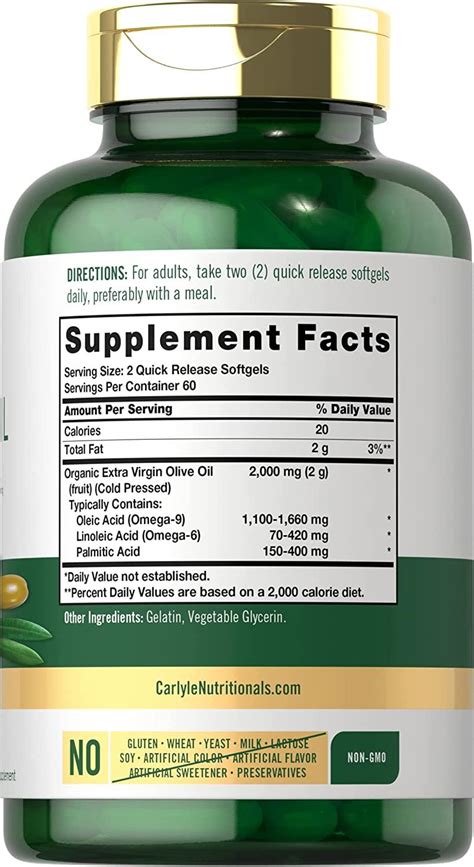 Carlyle Olive Oil Supplement Mg Softgels Cold Pressed Extra