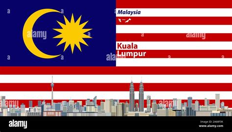 Vector Travel Poster With Kuala Lumpur City Skyline Silhouette And Flag