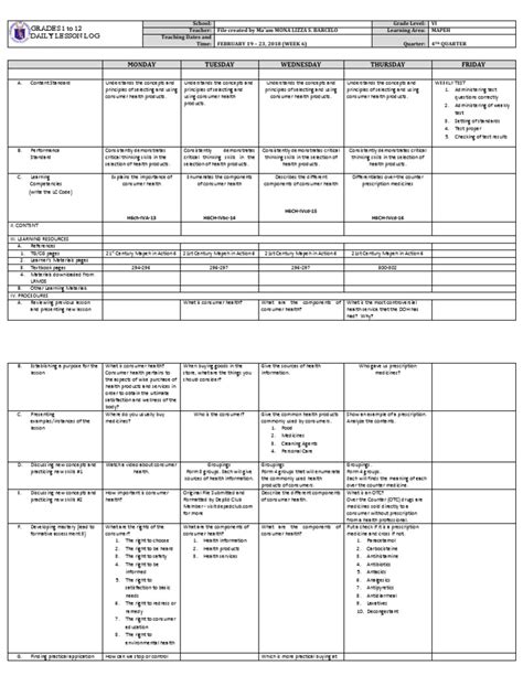 Dll Mapeh 6 Q4 W6 Pdf Over The Counter Drug Change