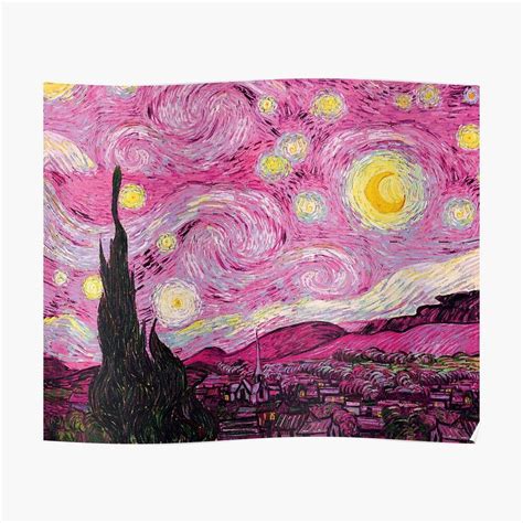 Van Gogh Pink Starry Night Poster By AbidingCharm Starry Night