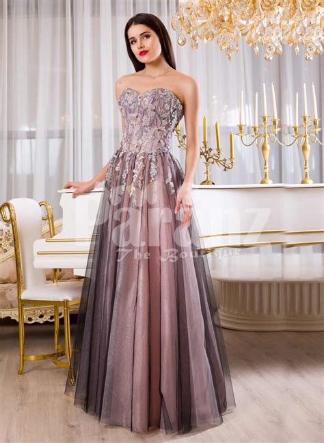 Women’s Elegant Off Shoulder Evening Gown With Long Tulle Skirt And Rich Appliquéd Bodice