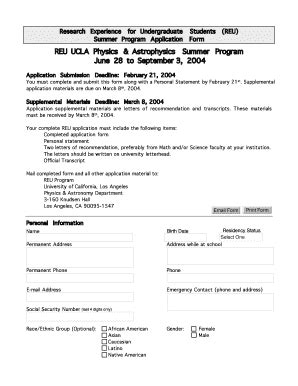 Reu Application Form Fill Online Printable Fillable Blank PdfFiller