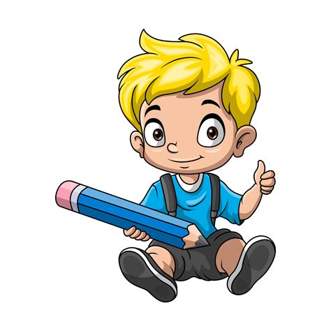 Happy School Boy Cartoon With Big Pencil 37743529 Vector Art At Vecteezy