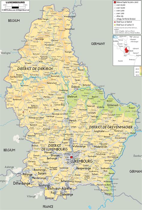 Physical Map of Luxembourg - Ezilon Maps