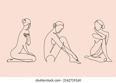 Naked Woman Standing Back One Line Stock Vector Royalty Free