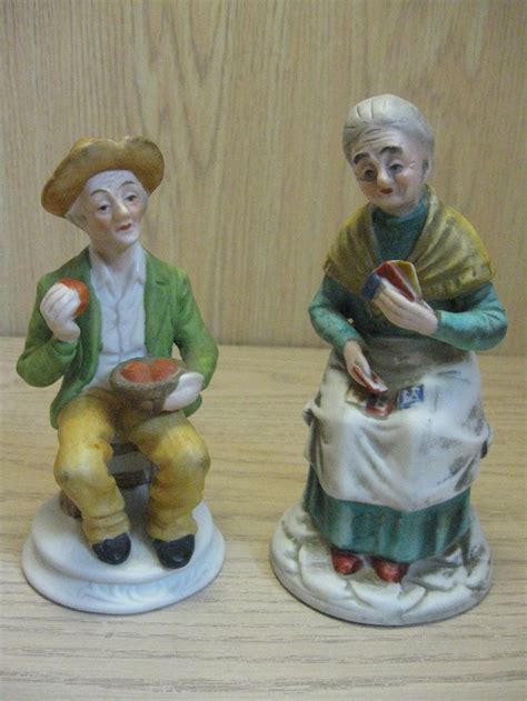 Porcelain Bisque Figurine Statue Man W Fruit Woman Playing Cards