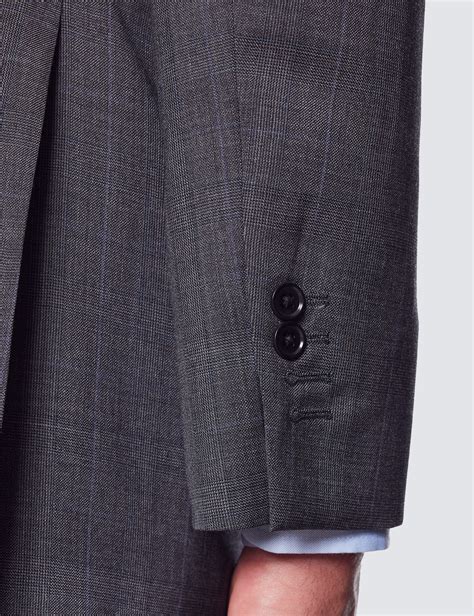 Men S Grey Blue Prince Of Wales Check Piece Classic Fit Suit