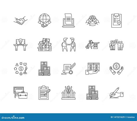 Business Contract Line Icons Signs Vector Set Outline Illustration