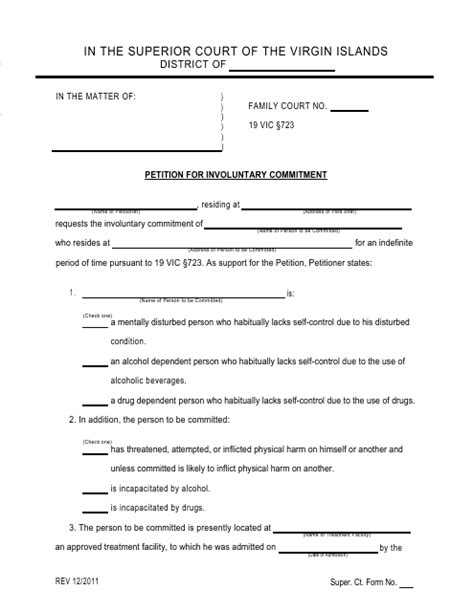 Virgin Islands Petition For Involuntary Commitment Fill Out Sign