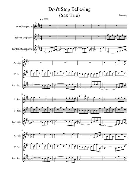 Don T Stop Believing Sax Trio Sheet Music For Saxophone Alto Saxophone Tenor Saxophone