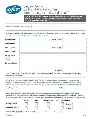 Fillable Online Nfer Ac Order Form School Surveys For Pupils Parents