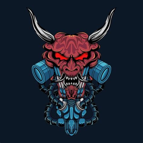 Premium Vector Oni Devil Mecha Robot Vector Illustration