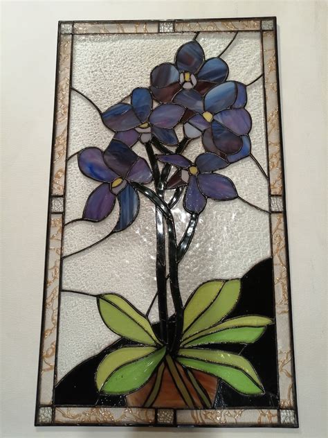 Purple Orchid Flower Stained Glass Panel Suncatcher Etsy