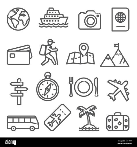 Travel And Tourism Line Icon Set On White Background Stock Vector Image