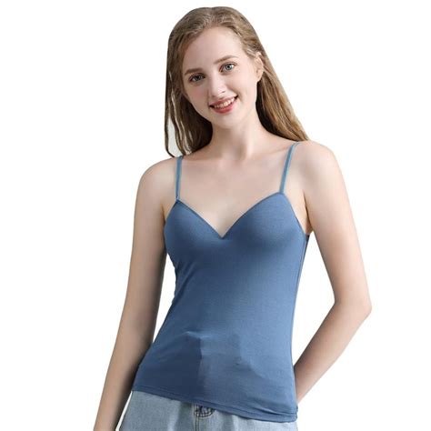 Modal Adjustable Strap Built In Bra Padded Self Mold Bra Tank Tops Crop