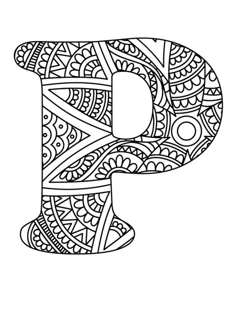 Letter P Mandala Alphabet Coloring Page - Free Printable Coloring Pages ...