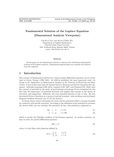 Fundamental Solution Of The Laplace Equation Dimensional Analysis