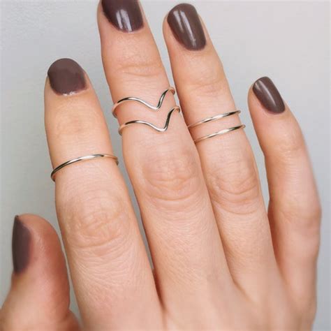 5 Knuckle Chevron Silver Rings Midi Rings Knuckle Rings Set Etsy