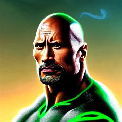 Portrait Of Dwayne Johnson Long Extremely Curly Green Stable