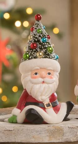 Bethany Lowe Retro Santa Seated With Tree Hat Figurine Hooked On