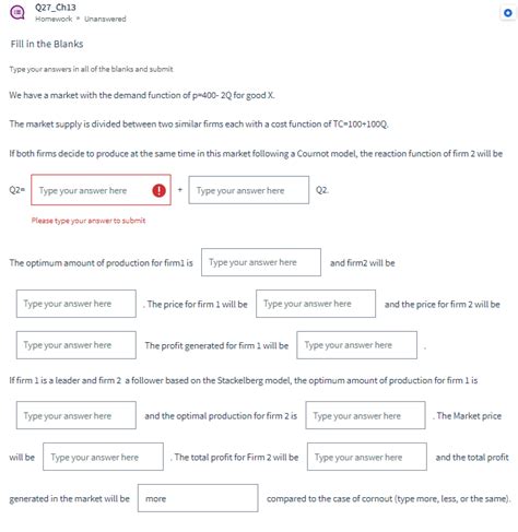 Solved Ch Homework Unanswered Fill In The Blanks Type Chegg