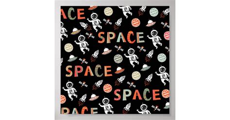 Outer Space Astronaut Rocket Ship Planets Poster Zazzle