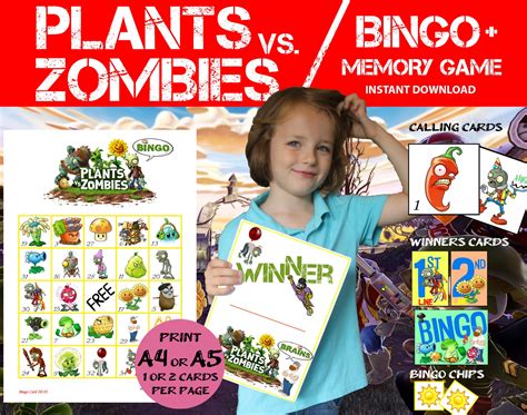 10 Card Plants Vs Zombies Bingo And Memory Game Plants Vs Etsy