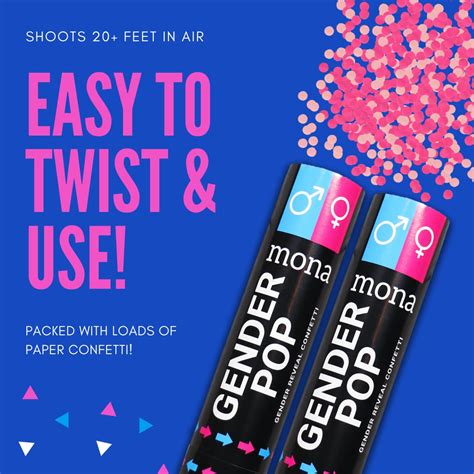 Mona Gender Reveal Confetti Cannon 6 Pack 3 Blue 3 Pink Gender